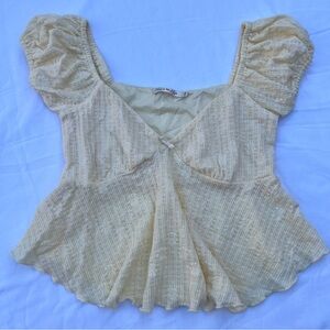 Heart & Hips Cream Textured Puff Sleeve Blouse